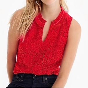 EUC J.Crew Lace Ruffle Neck Top in Red
